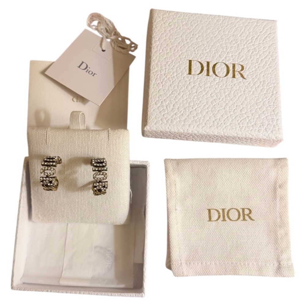 Christian Dior Crystal J'Adior Hoop Earrings Gold Bronze New with Box Authentic